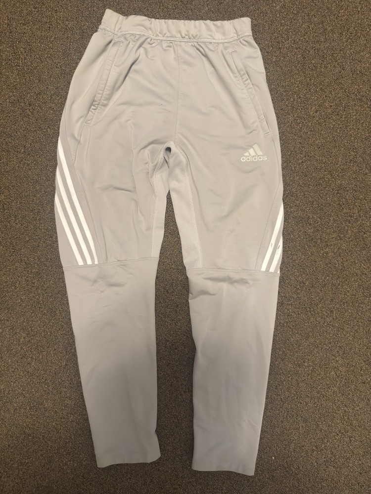 adidas Aeroready Men's L Gray Track Pants 3-Stripes Elastic Waist Zip Ankle