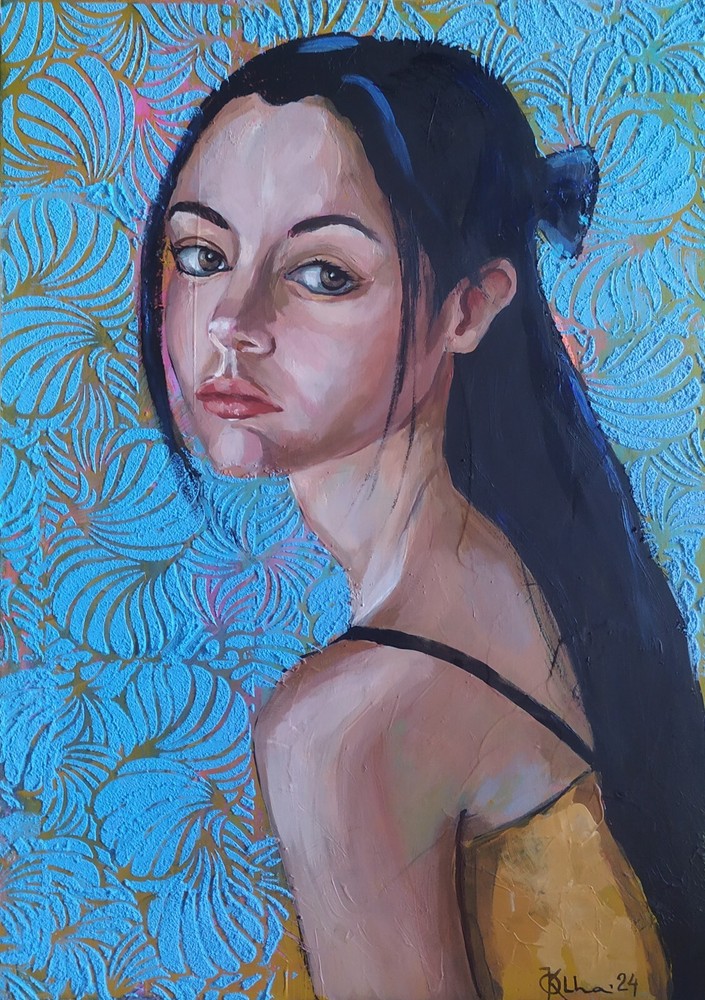 Acrylic original painting on panel with abstract woman portrait figure art-image