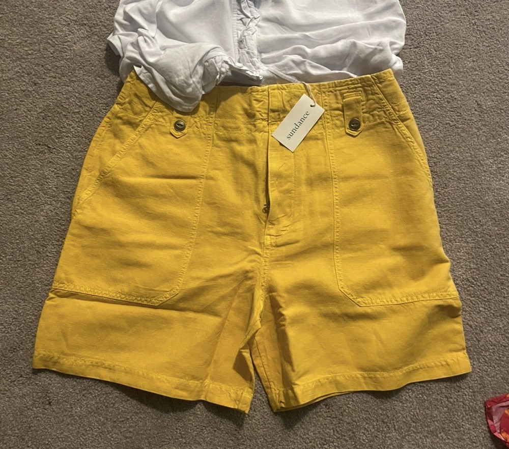 NEW Sundance Catalog Women’s MAREESHA Linen Blend Boho Travel Shorts Yellow 10
