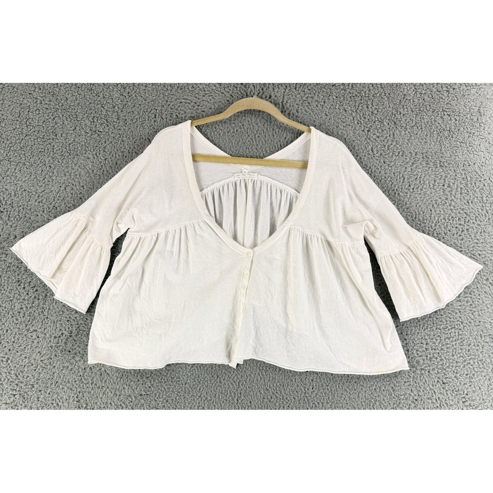 Free People We The Free Top Women Small White Babydoll Bell Sleeve V Neck Cotton