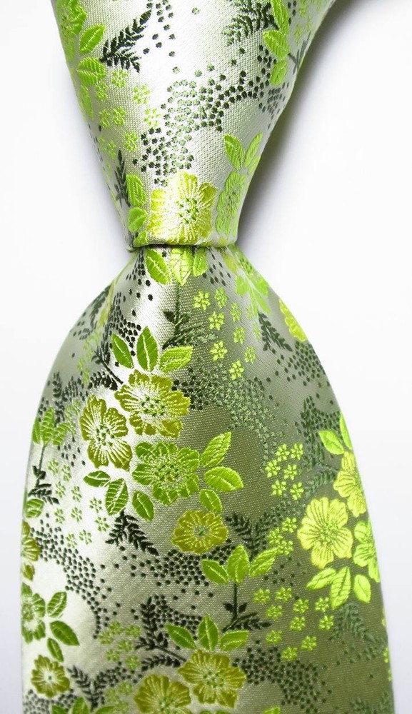 New Classic Floral Light Green Black JACQUARD WOVEN  Silk Men's Tie Necktie