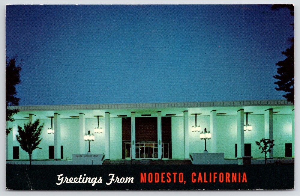 CA Modesto Public Library Stanislaus County Chrome Postcard