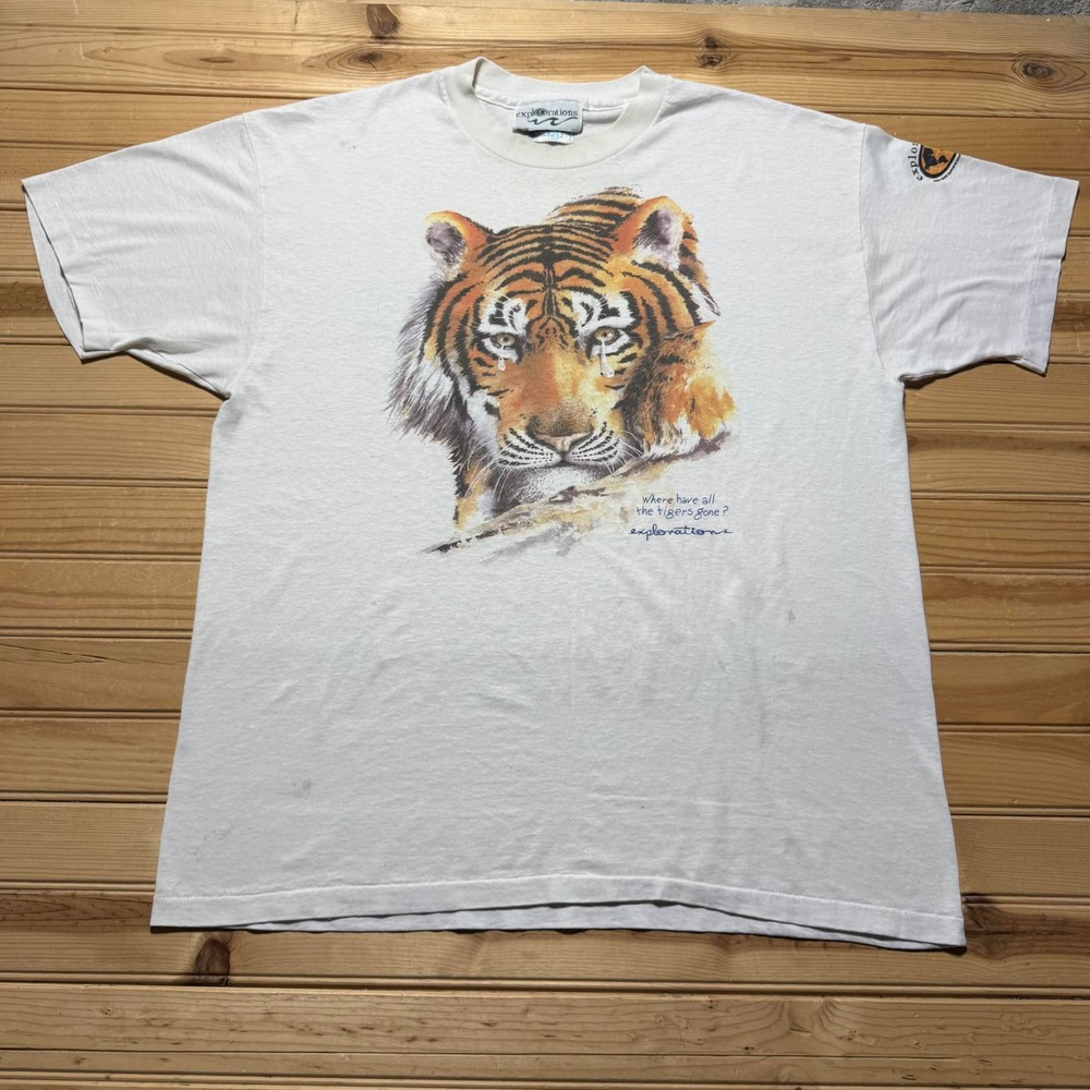 Vintage 90s Where Have All The Tigers Gone Animal Wildlife T-Shirt USA - Size XL