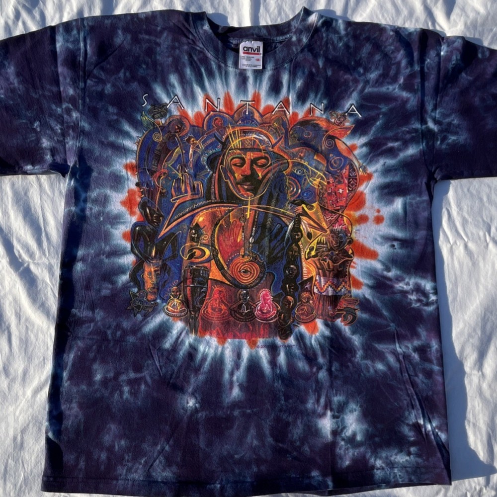 Santana Tie Dye Tee Shirt Vintage 2003 Size Medium Screen printed Front And Back