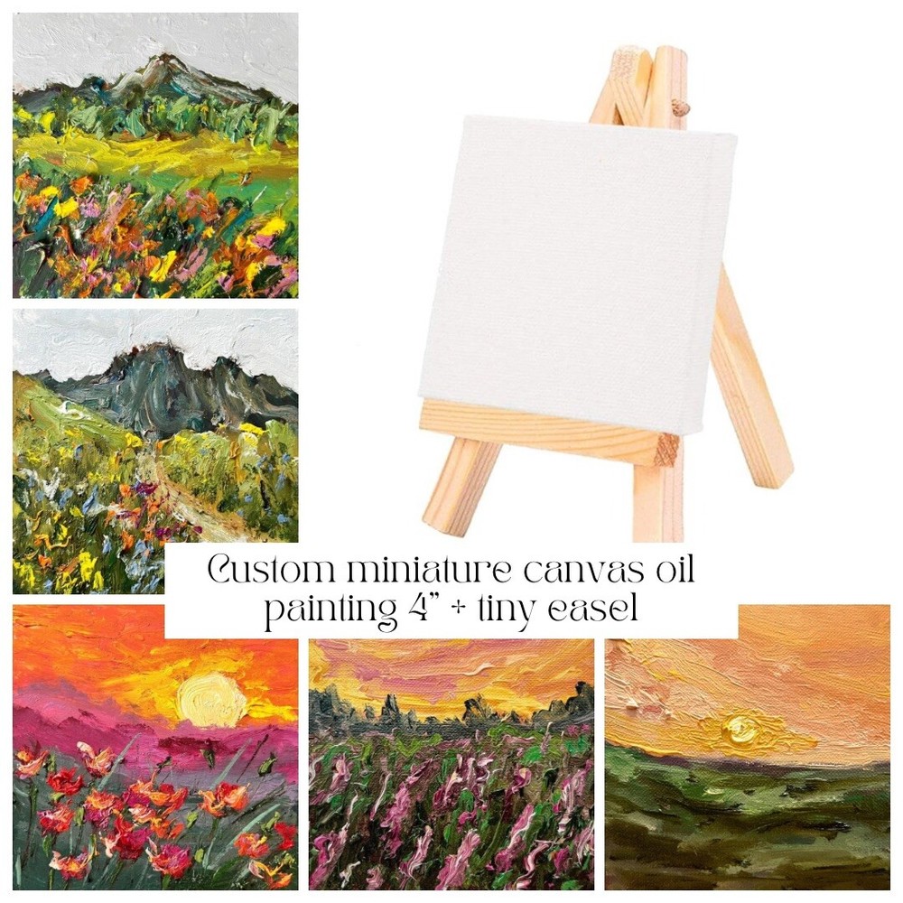 Custom Oil Painting On Stretched Canvas With Easel 4x4 Inch Unique Artwork Gift