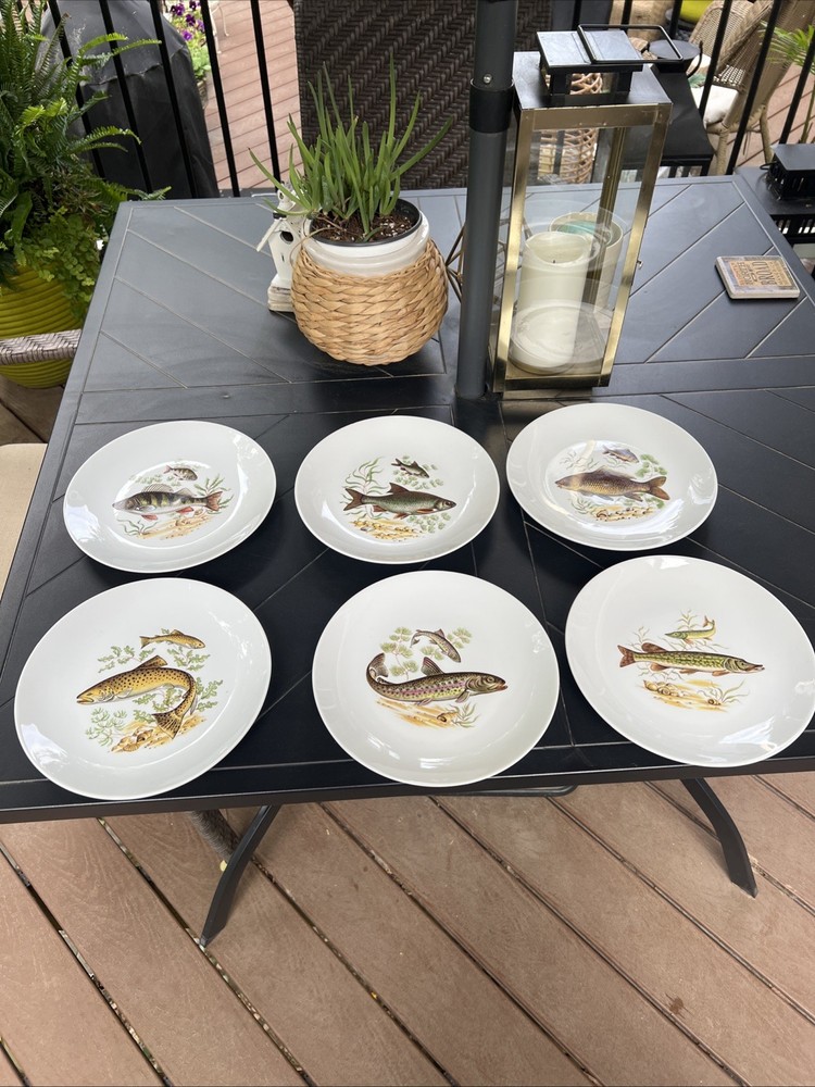 Naaman Israel Porcelain Fish Plates 9 1/8 Inches Set Of 5