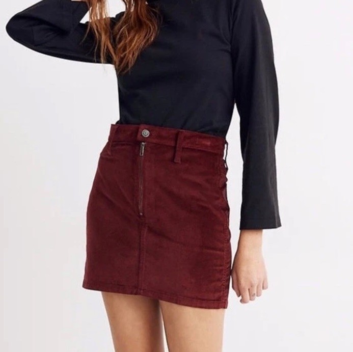 Madewell Skirt Womens Red Stretch Denim Straight Velvet Short A Line Modal Sz 25