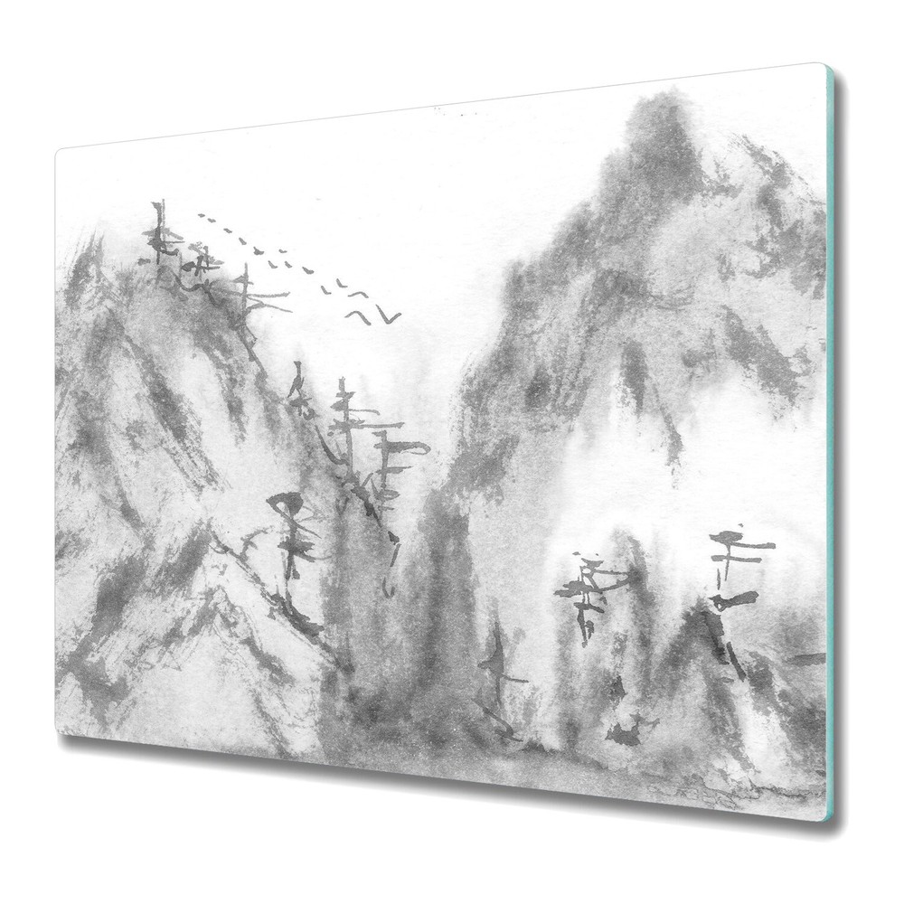 Glass Chopping Board Mountains In The Fog Landscape Mountains Chinoiserie Paint