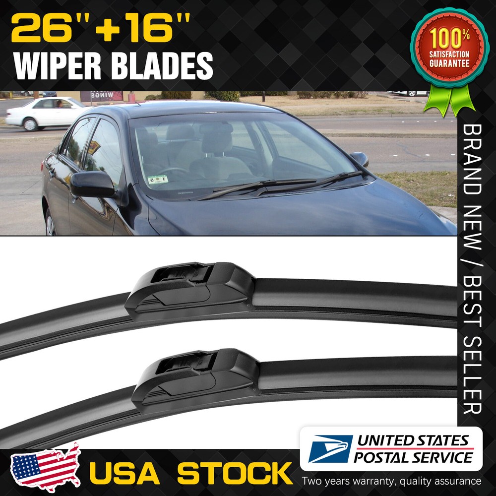 Durable 26+16 Inch Black Windshield Wiper Blades for Driver & Passenger