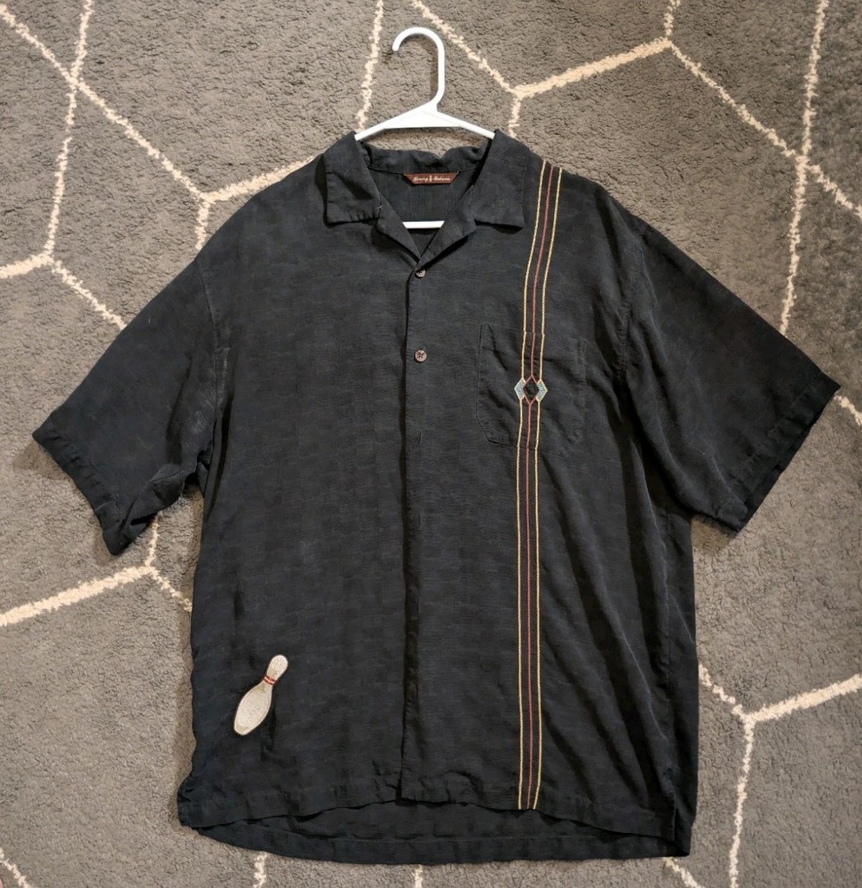 Tommy Bahama Embroidered 100% Silk Shirt Men’s Large Bowling Martini Rockabilly