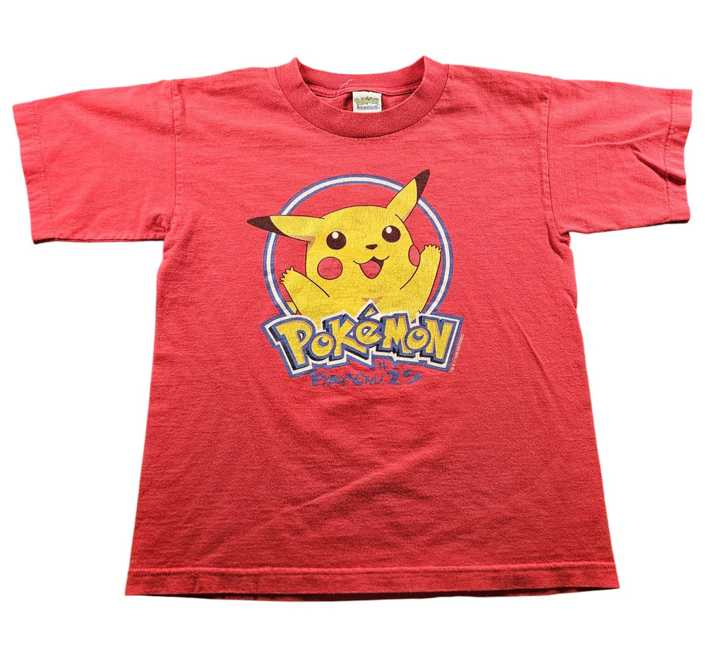 Vintage Pokemon Shirt Youth Medium Red Pikachu 25 Graphic Tee 1999 Nintendo 90s