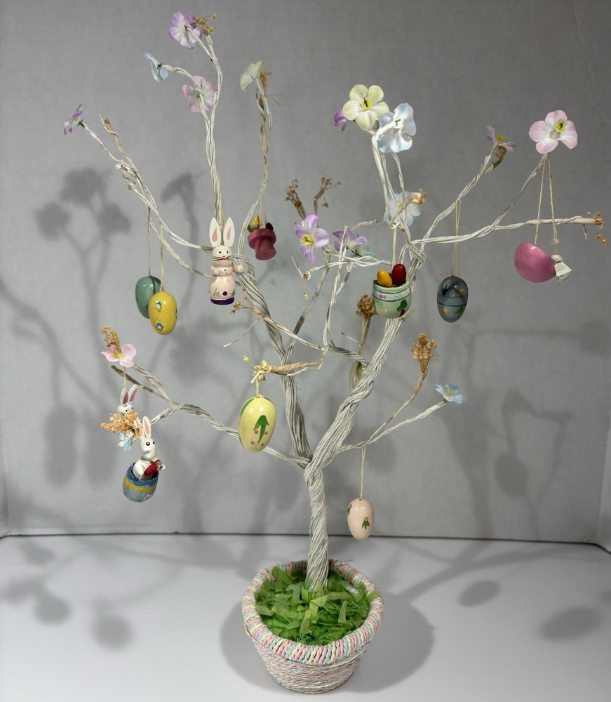 Vintage Easter Twig Birch Tree Table Top 12 Wood & Ceramic Mini Ornaments 18