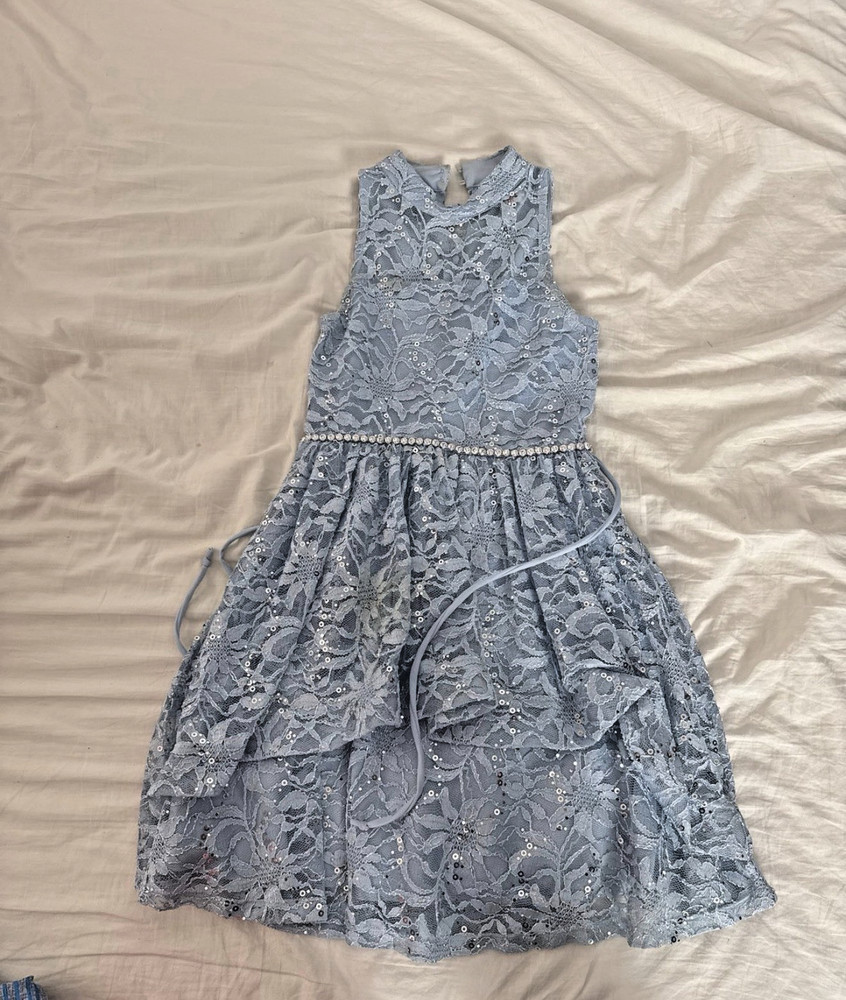 Speechless Kids Blue Lace Sequin Sleeveless A-Line Party Dress Size 10