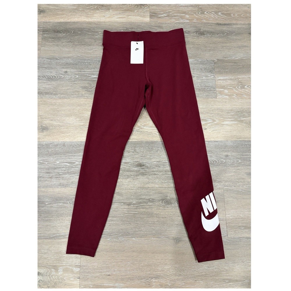 Nike Women's Burgundy Ankle Leggings Solid Logo Size M Stretch Knit