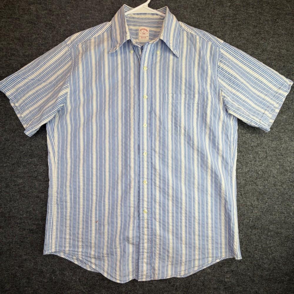 Brooks Brothers Polo Shirt Mens Medium Blue White Striped Short Sleeve 346 READ