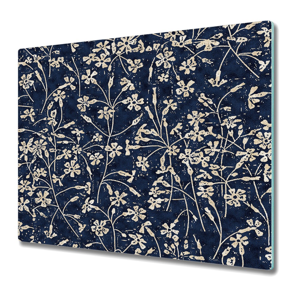 Glass Kitchen Chopping Board Worktop Saver Floral texture beige and blue 60x52