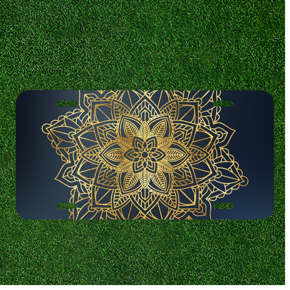 Custom Personalized License Plate Auto Tag With Stunning Golden Flower In Flower