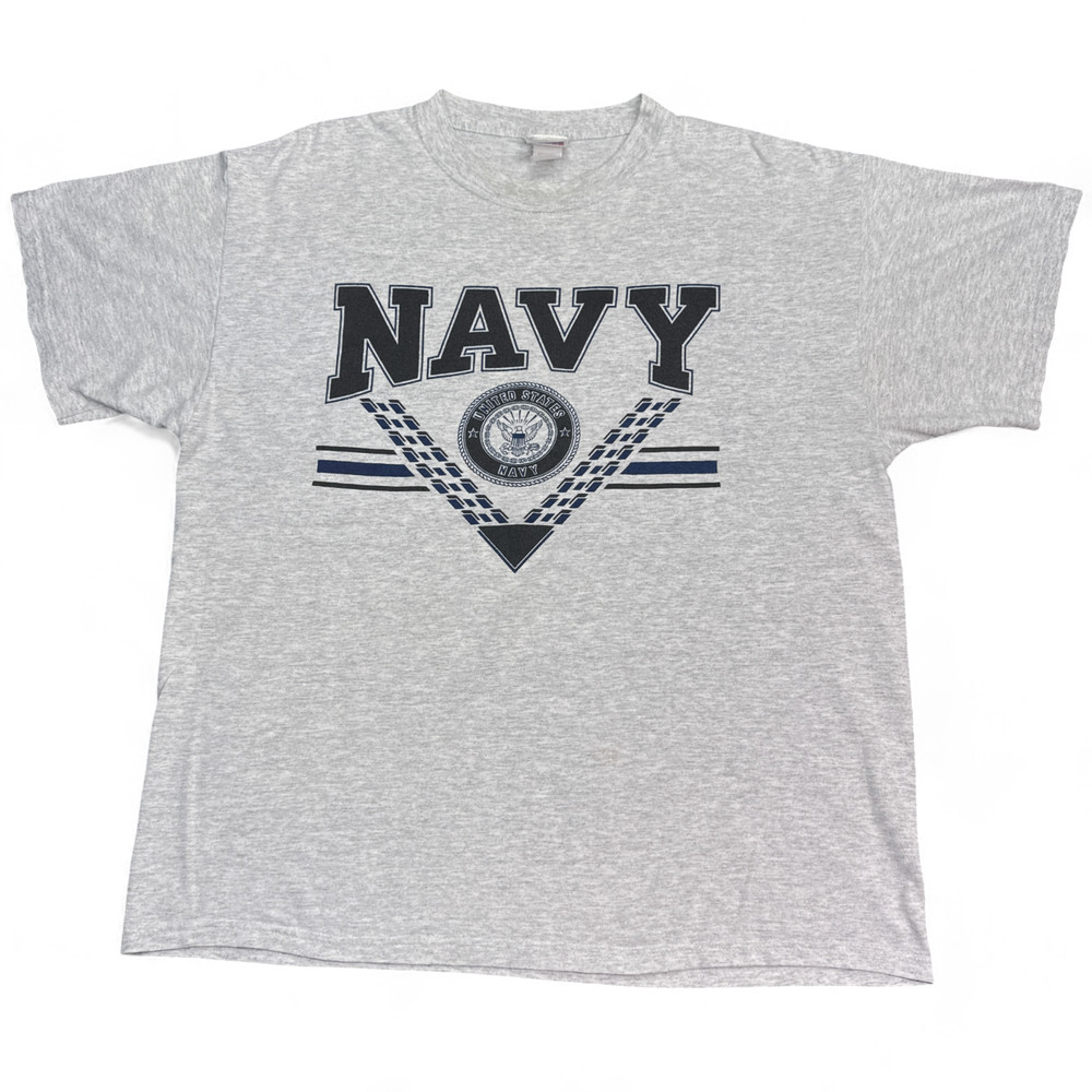 Vintage Soffe x US Navy T Shirt Adult Size Large Light Gray Double Sided Crew