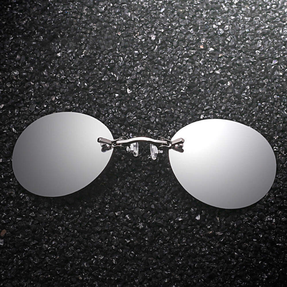 Retro Round Frameless Clip-On Sunglasses for Men and Women, Metal Casual Fashion
