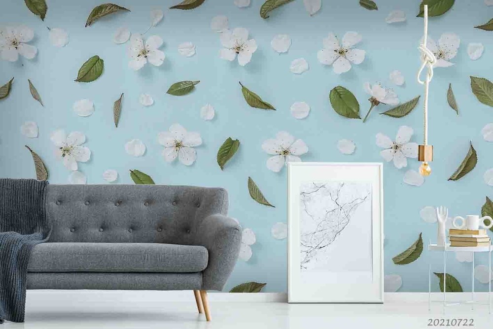3D Blue Floral Leaf Pattern Wall Murals Wallpaper Murals Wall Sticker 888