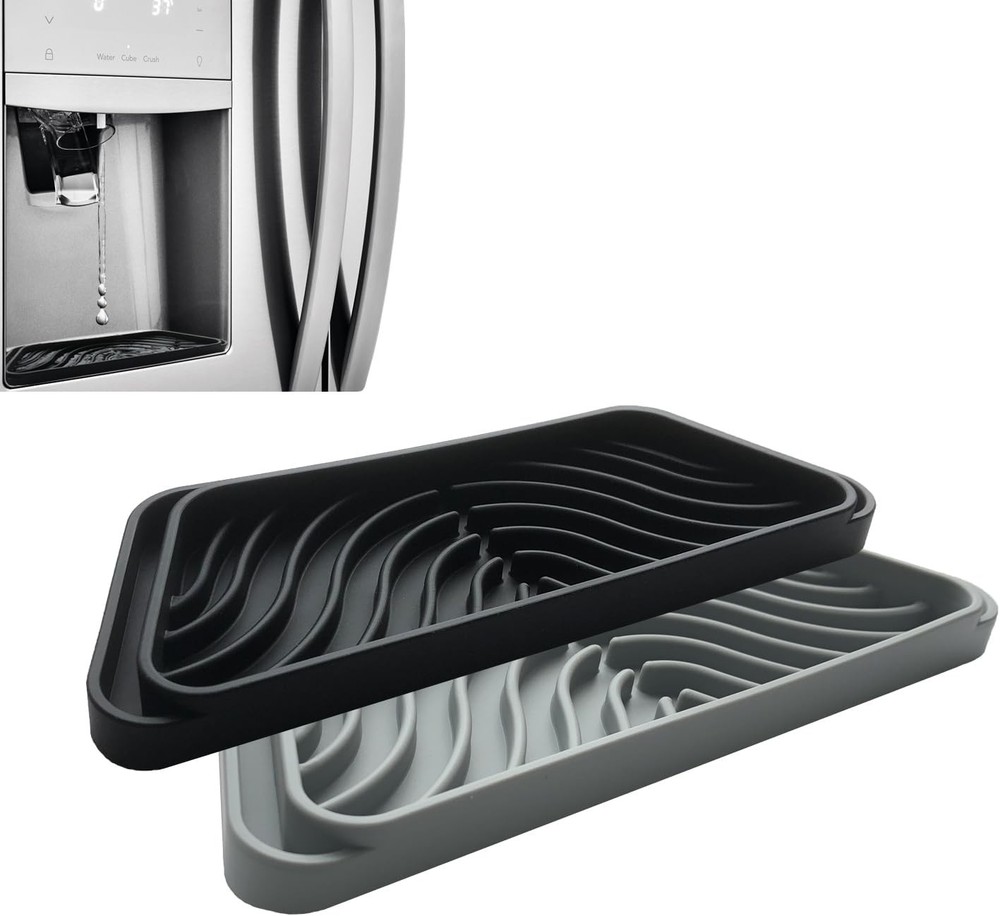 Silicone Refrigerator Drip Tray Catcher 2 Rectangular, Black+Grey