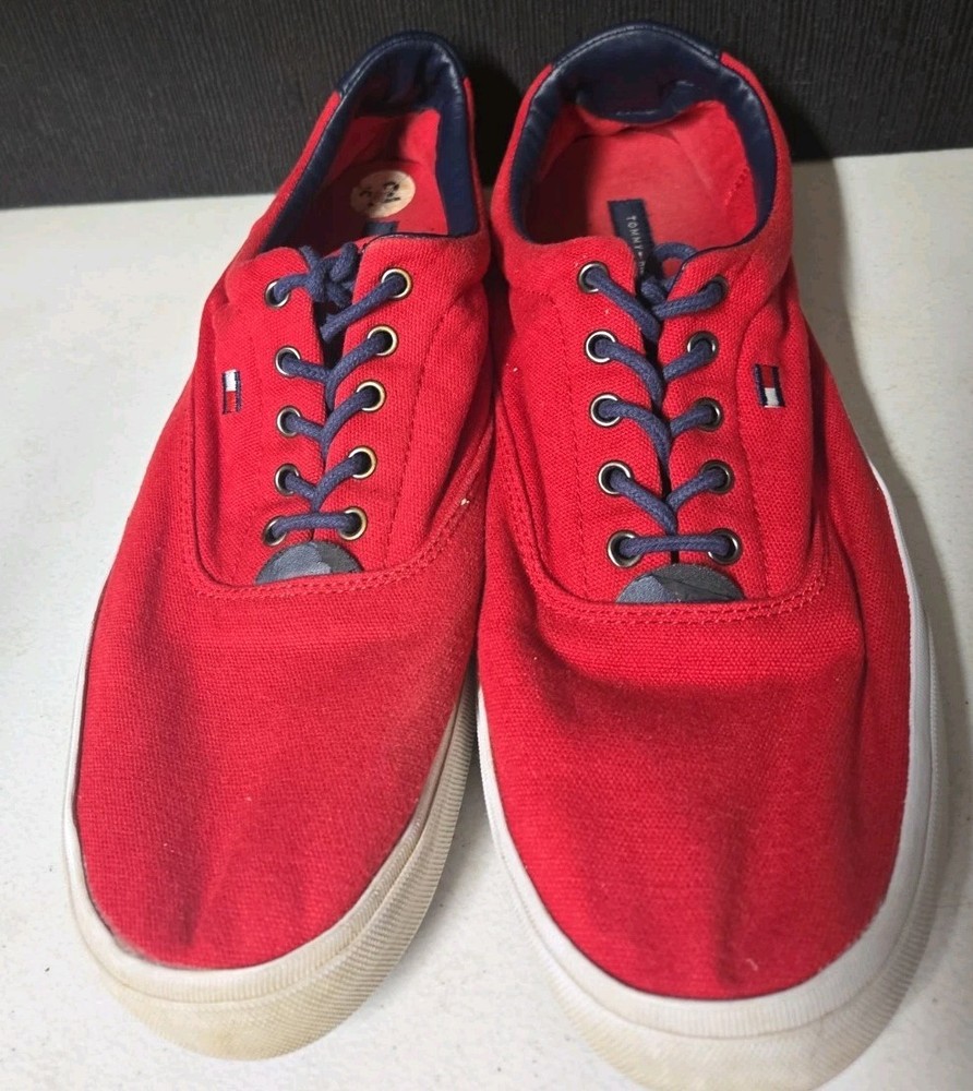 Tommy Hilfiger Men’s Canvas Sneakers Red Navy  Low Top Casual Shoes  Size 12
