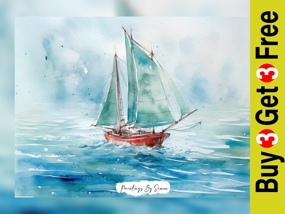 Serene Sailboat Watercolor Art Print 5x7 on Premium Matte Paper