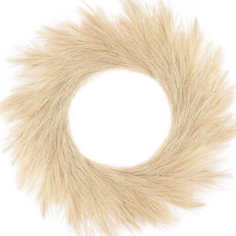 26-Inch Hananona Faux Pampas Grass Wreath in Neutral Beige for Home Decor