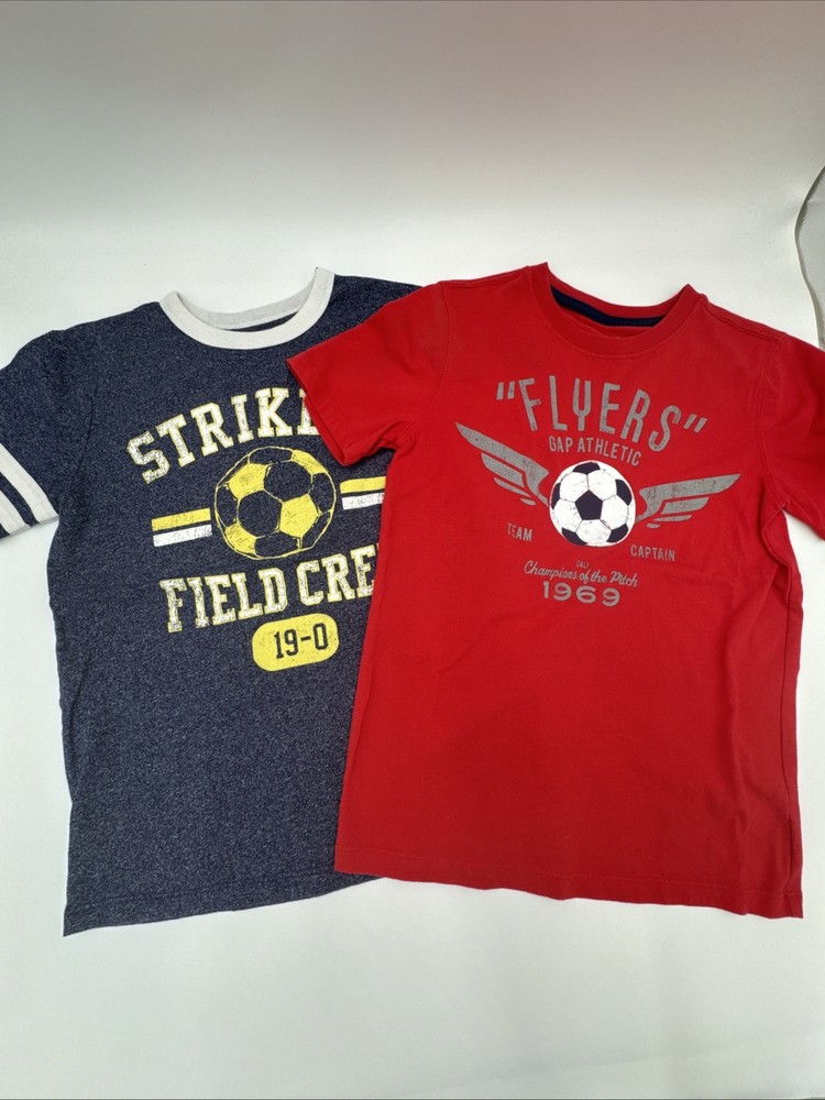 Lot Of 2 - Gap Boys T Shirt Size M (8-10) Red-Blue Logo Short Sleeve Soccer