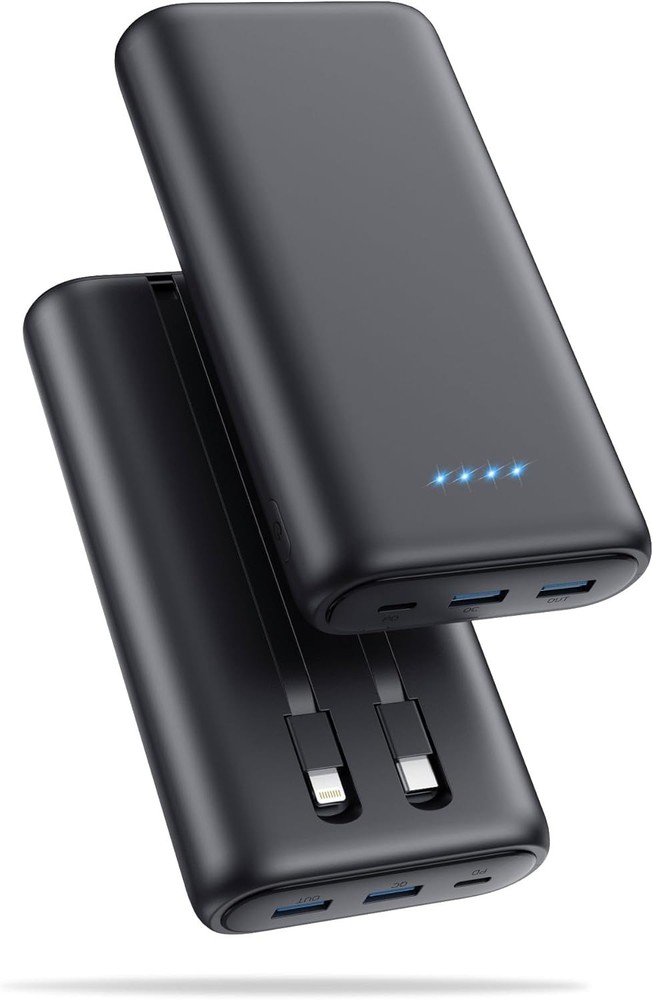 [2024 Upgraded] Portable Charger 40800mAh Power B-Black(Built in 2 Cables)