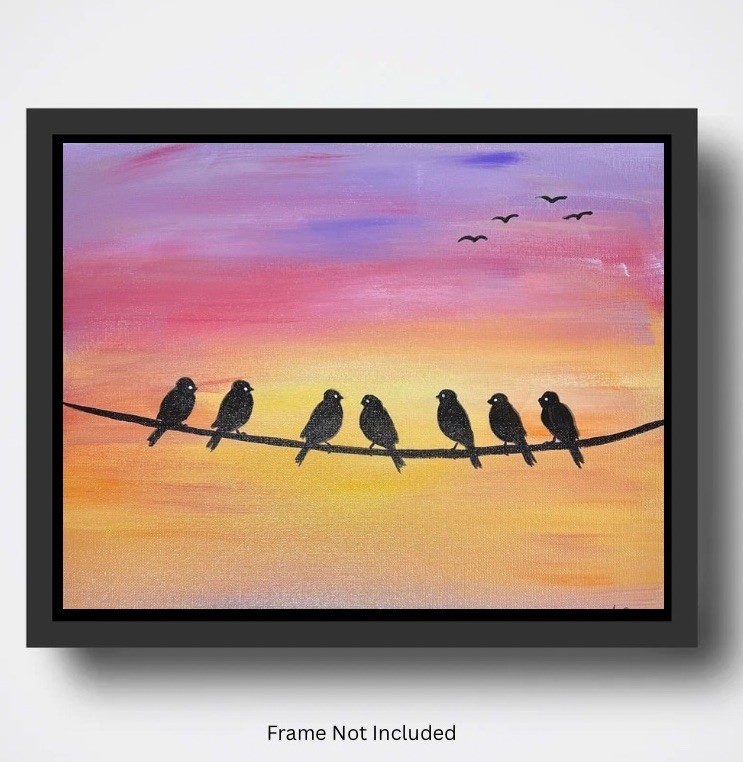 Morning Birds Hand Painted Wall Art Acrylic 11x14” Canvas Panel VLP Original