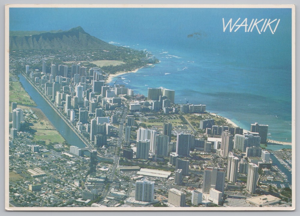 State View~Air View Hotels Waikiki Beach & Diamond Head~Continental Postcard