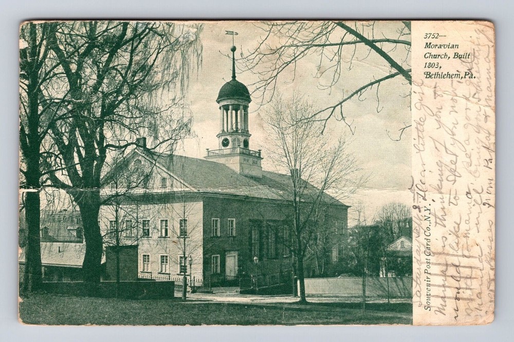 Bethlehem PA-Pennsylvania, Moravian Church, Antique Vintage Souvenir Postcard