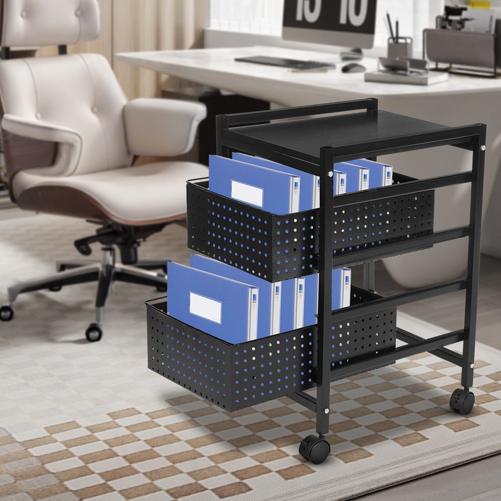 2-Tier File Storage Drawer Cart Organizer on Wheels for Home Office Small Space