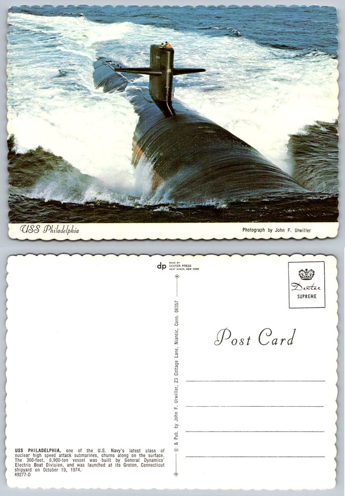 USS Philadelphia SSN-690 Submarine Vintage Postcard US Navy Cold War Era
