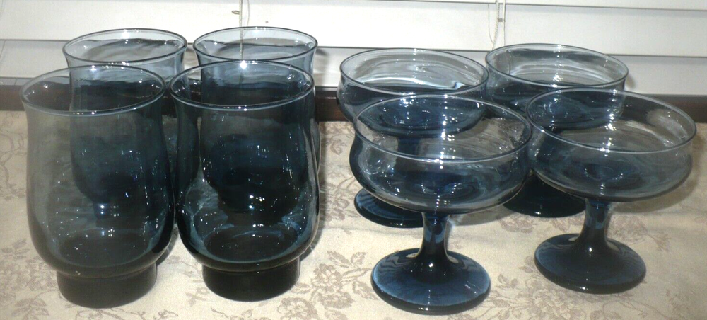 Libbey Dusky Blue Tulip Flat Tumblers & Sherbet Glasses Set of 8