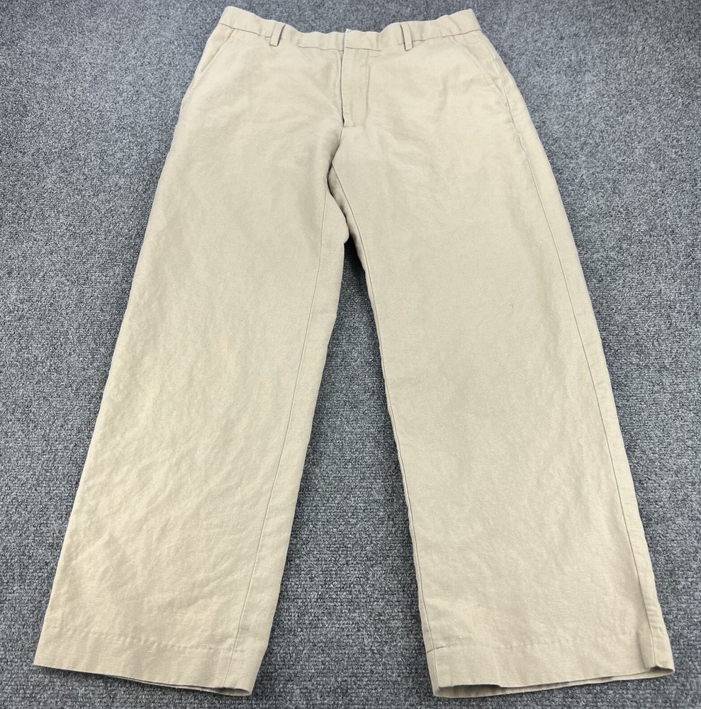 Banana Republic Pants Mens 32x30 Beige Linen Blend Relaxed Fit Straight Leg