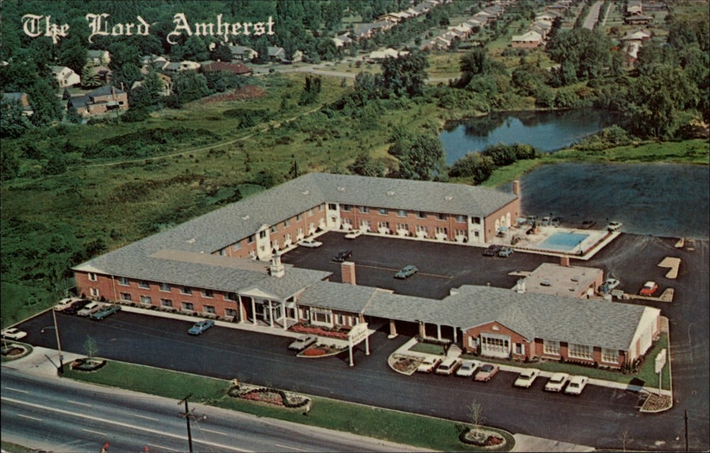 Buffalo New York Lord Amherst Hotel aerial view swimming pool ~ unused postcard