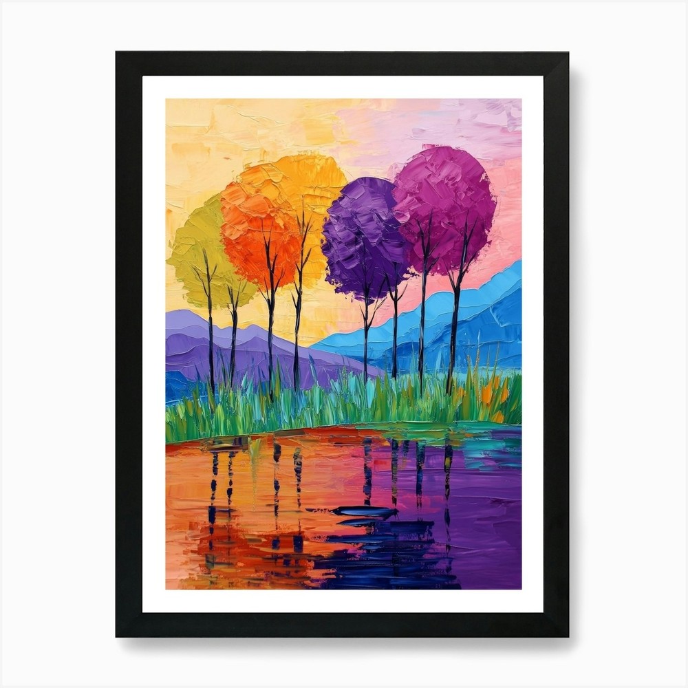 Framed Trees By The Lake Canvas Art Print Wall Decor Poster