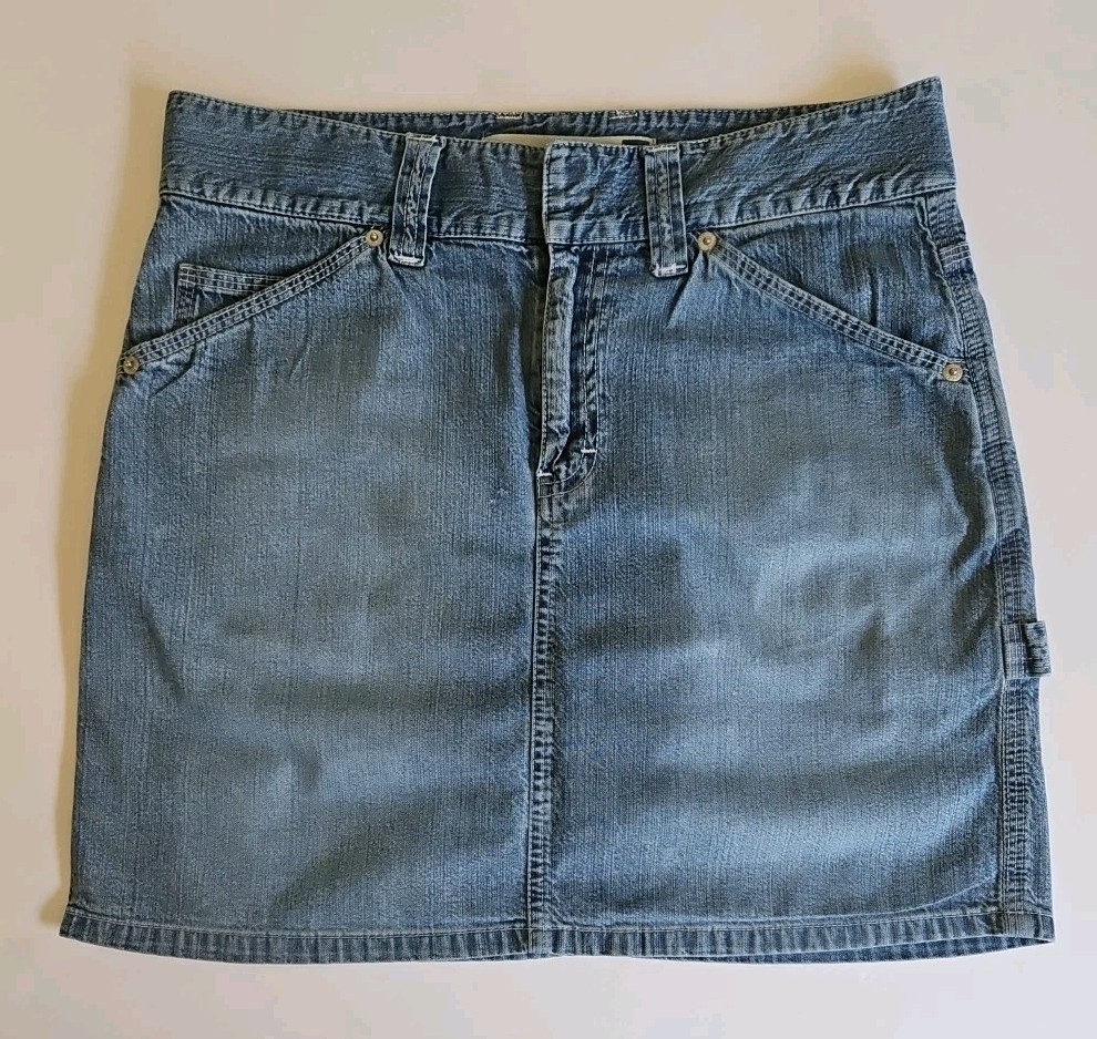 GAP Jeans Denim Midi Carpenter Utility Skirt Blue Jean Pockets Women's Size 6