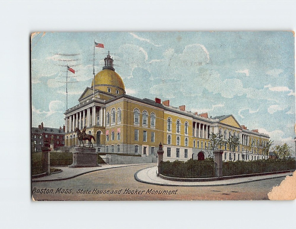 Postcard State House and Hooker Monument Boston Massachusetts USA