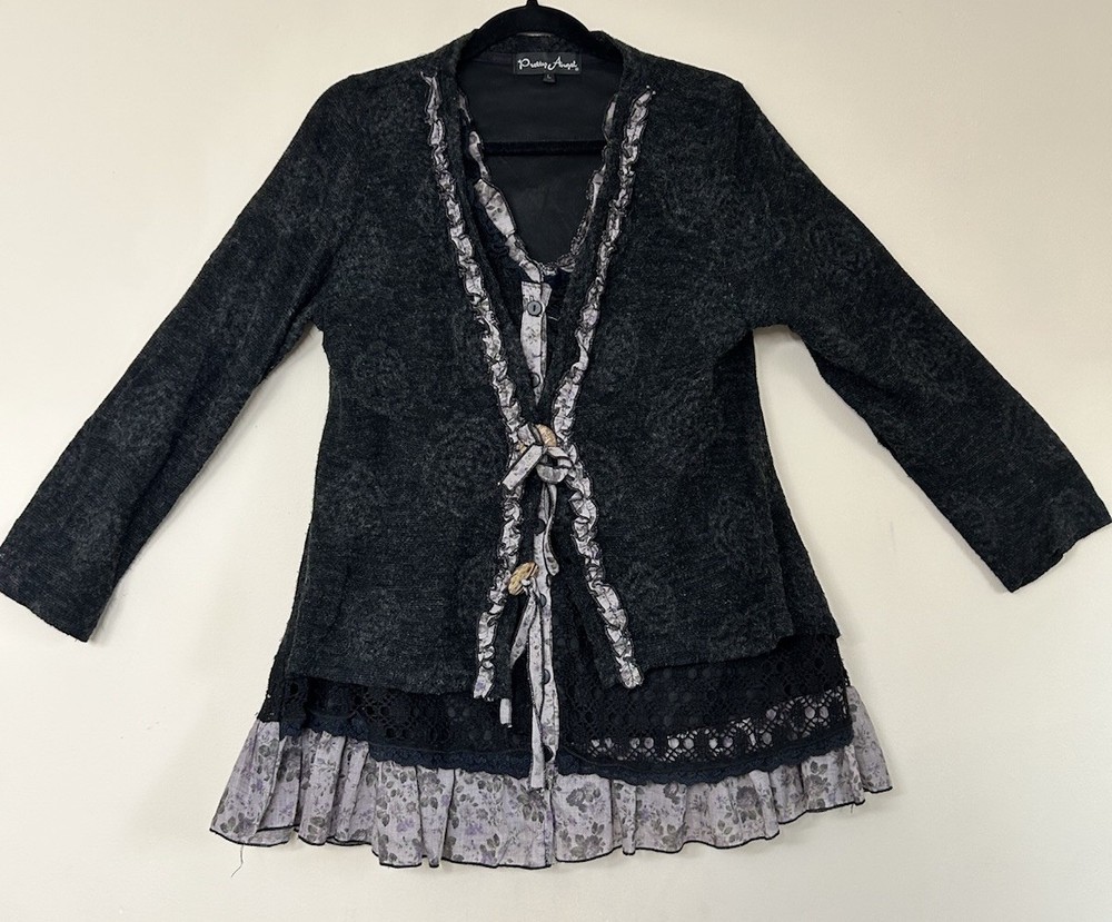 Pretty Angel Top Size Large Black Whimsical Ruffle Goth Fairy Artsy Cottagecore