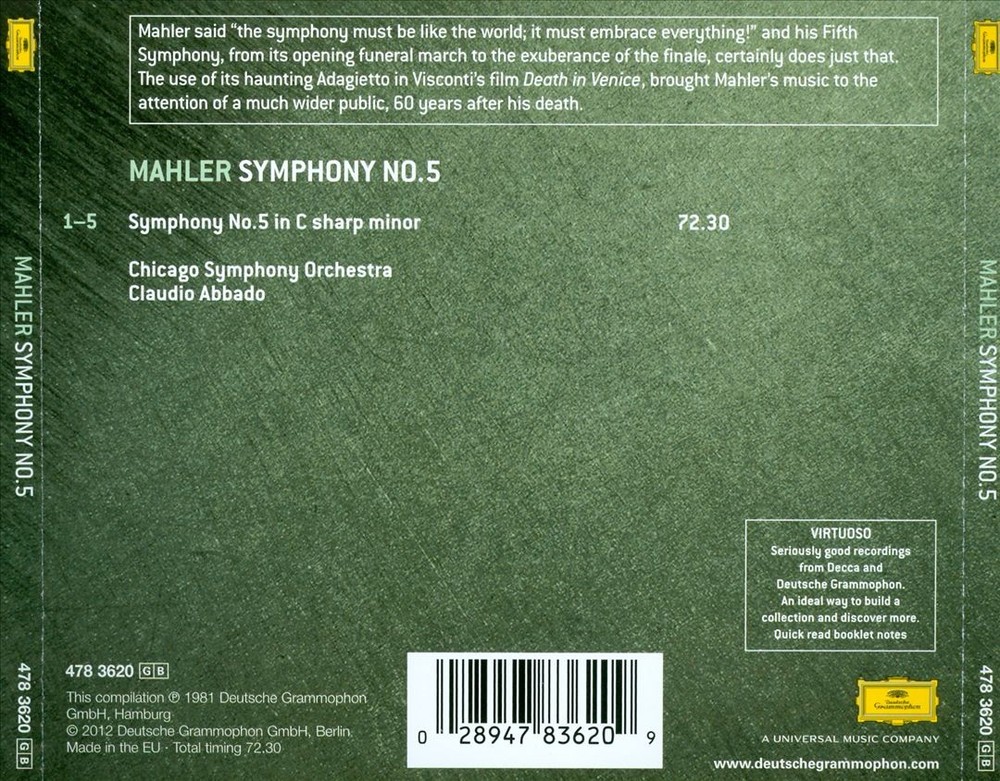 Claudio Abbado / Chicago Symphony Orchestra Mahler: Symphony No. 5 New Cd