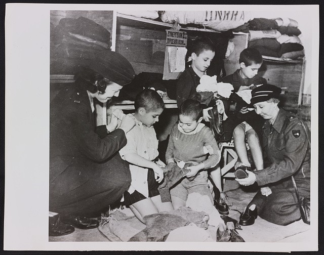 Photo:Athens Greece 1945 UNRRA Women Assist Greek Boys Clothing Depot
