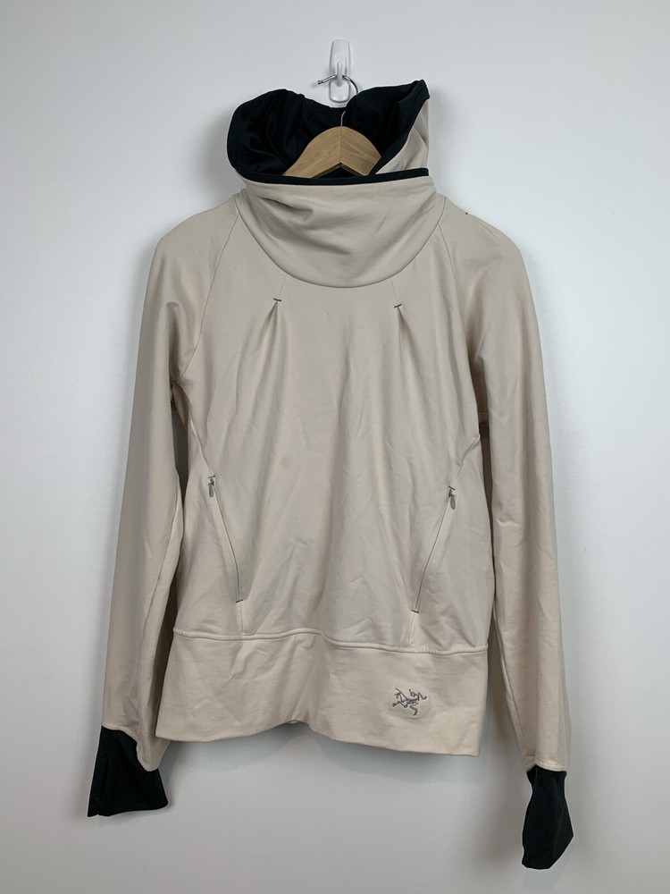 Arcteryx Hoodie Sweater Pullover Cream Green Size Large Thumbholes Active Read