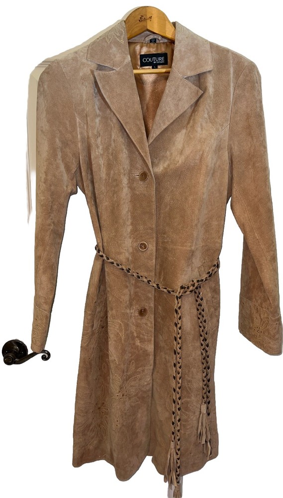 Couture Suede Leather Jacket With Tassel Belt Sz L Boho/ Retro Women’s