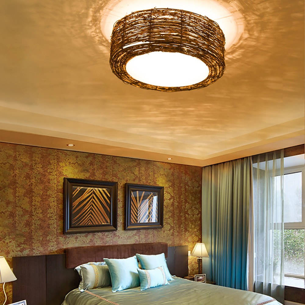 Bamboo Wicker Rattan Lantern Shade Ceiling Light Fixture Asian-Inspired Artisan Pendant Lamp for Stylish Home Decor