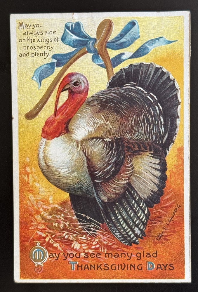 Ellen Clapsaddle Thanksgiving Large Turkey And Wishbone Postcard