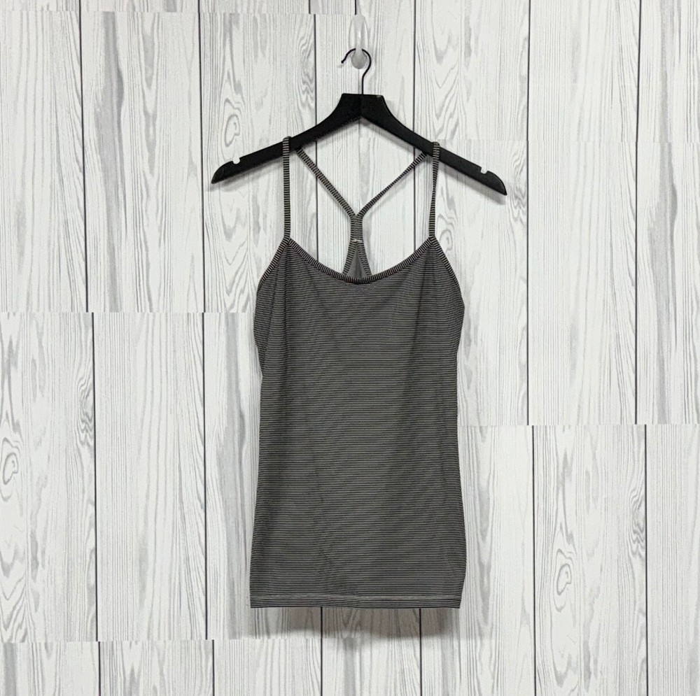 Lululemon tank top womens size 12 black striped yoga sleeveless athletic