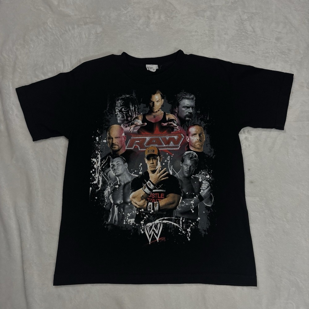 Vintage 2000s WWE RAW Wrestling T Shirt Stone Cold Cena Hardy Umaga Youth Large